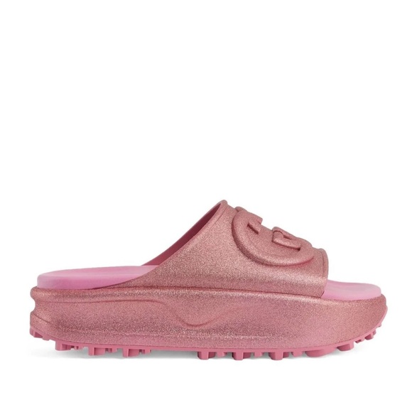 Women GUCCI Interlocking G Platform Slides Sandal Shoes Size 39 US 8.5-9 PINK - Picture 1 of 9